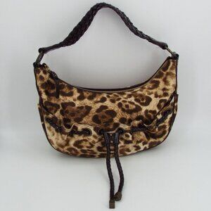 MICHAEL Michael Kors Animal Print Sateen and Brown Patent Leather Shoulder Bag